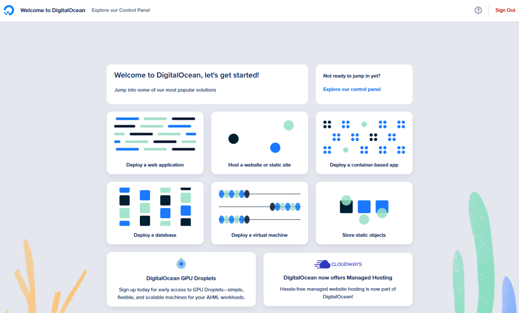 DigitalOcean website building screenshot