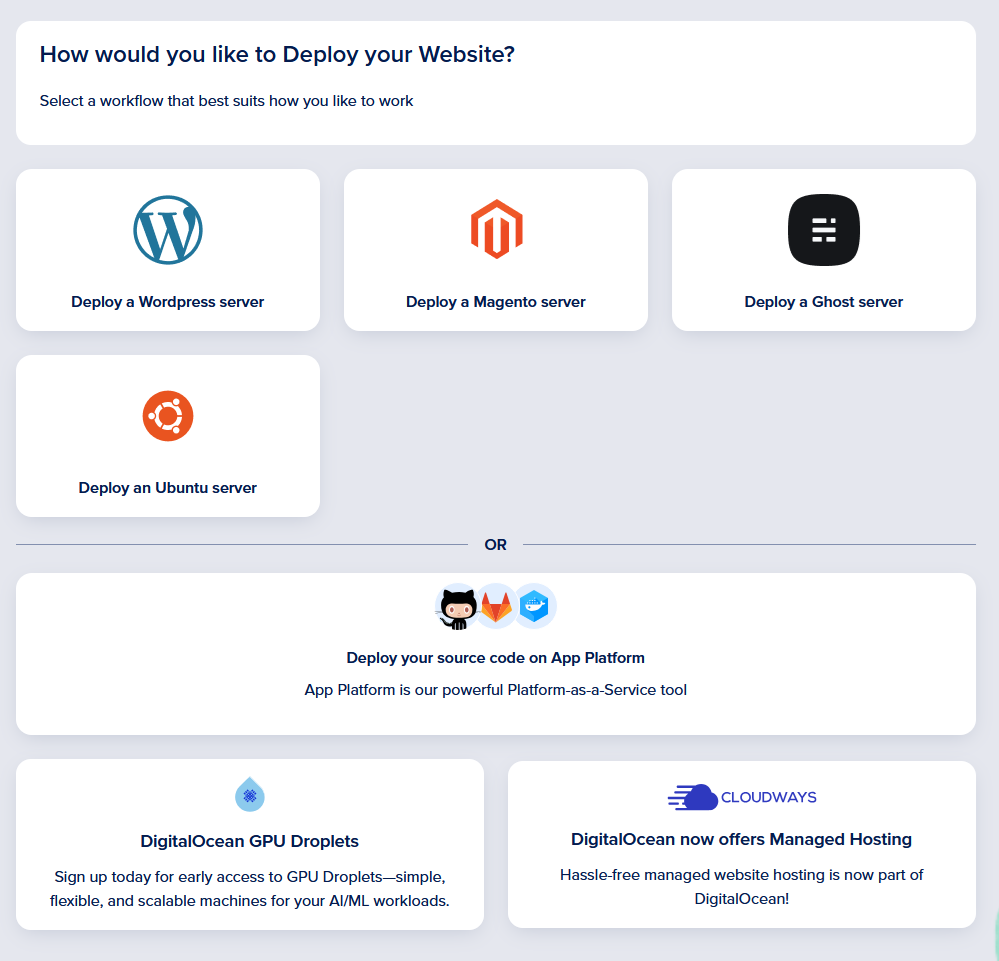 Choosing a server type to build your website with