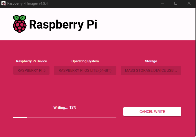 Raspberry Pi imager writing files
