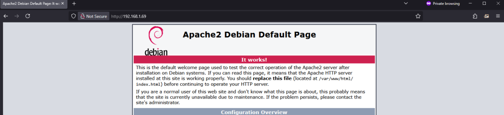 Apache2 web server home page
